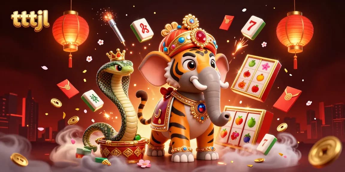 tttjl illustrates an exciting casino scene with vibrant characters celebrating huge jackpot wins amid dynamic game elements.