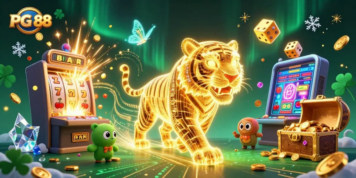 Experience excitement with PG 88 in a vibrant digital casino scene featuring a golden tiger.