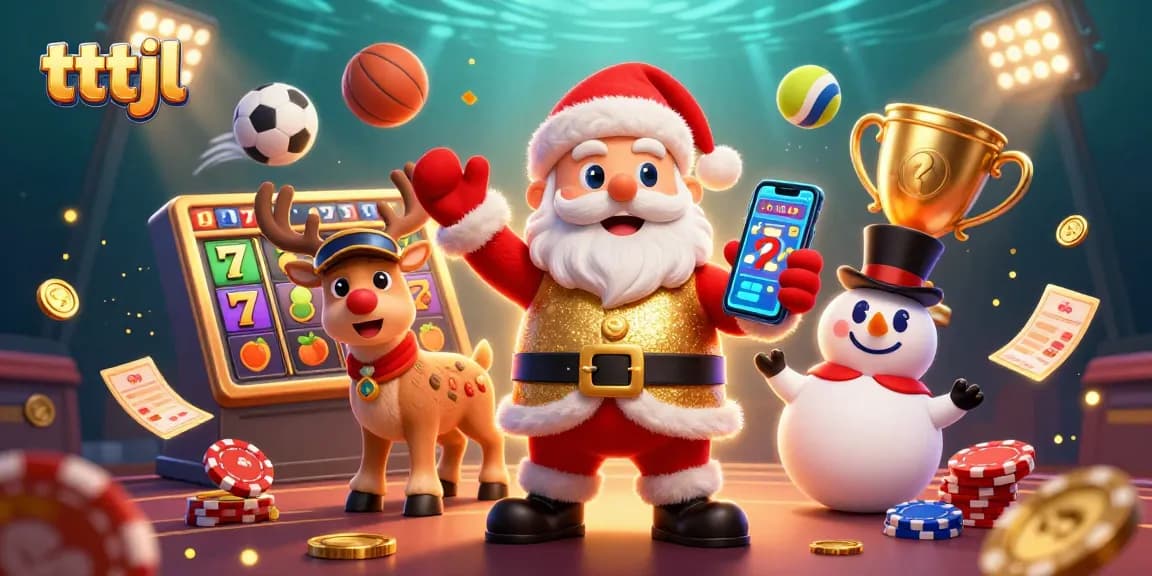 tttjl showcases a vibrant casino scene with Santa Claus and friends celebrating jackpot wins.