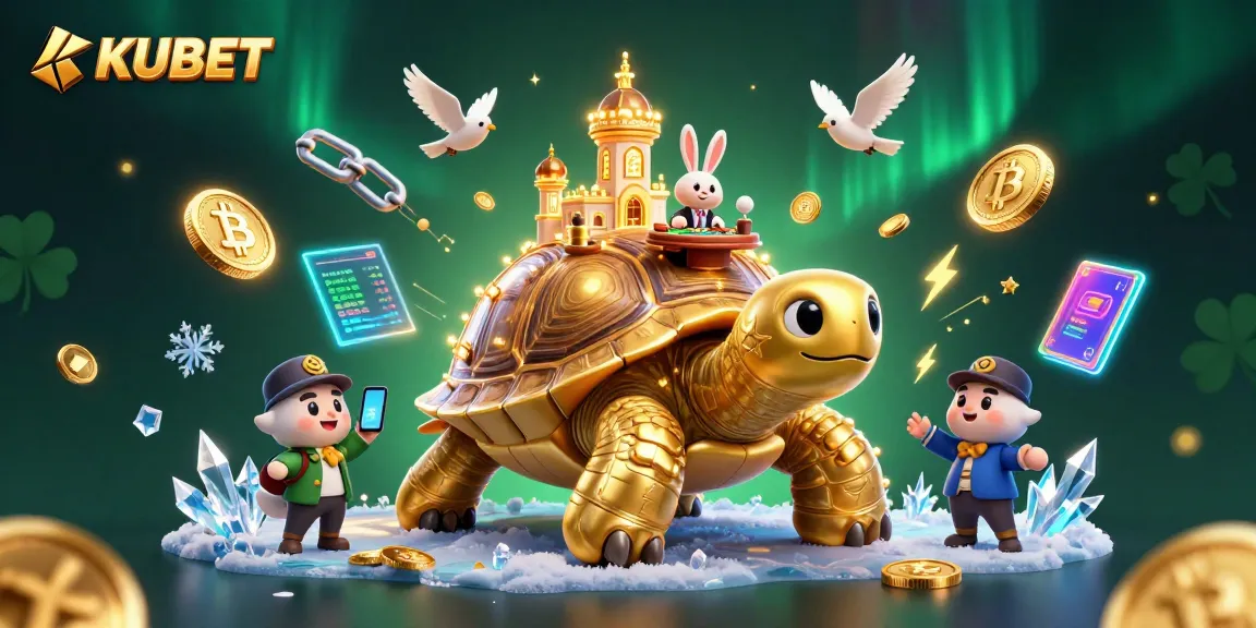 KUBET delivers thrilling gambling experiences with a giant tortoise casino and rabbit dealer in action.