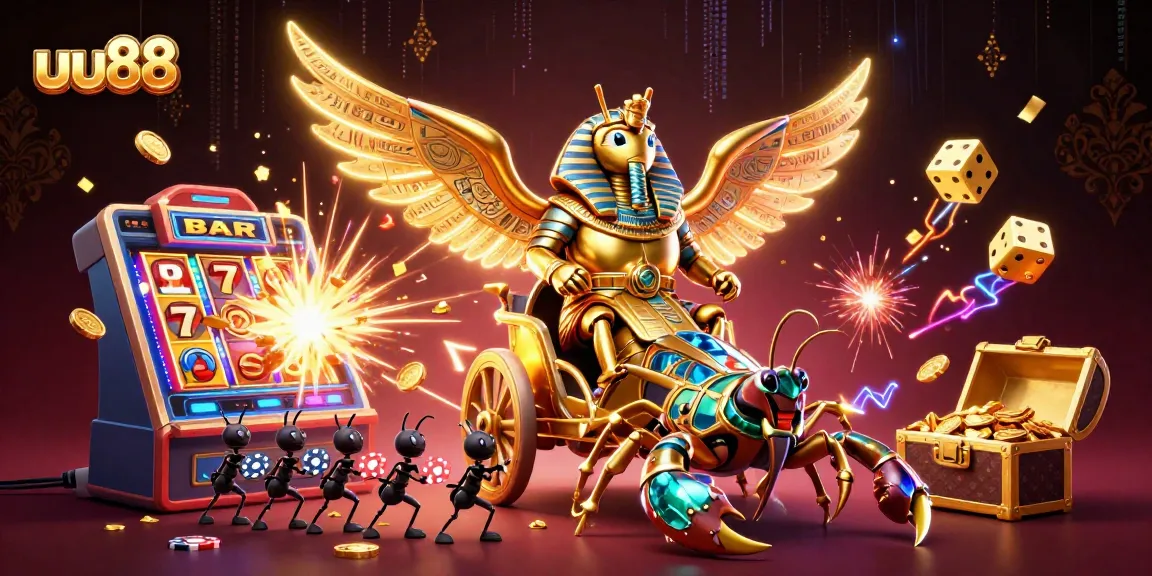 Spin the reels in excitement with uu88's vibrant 3D casino scene featuring stunning visuals.