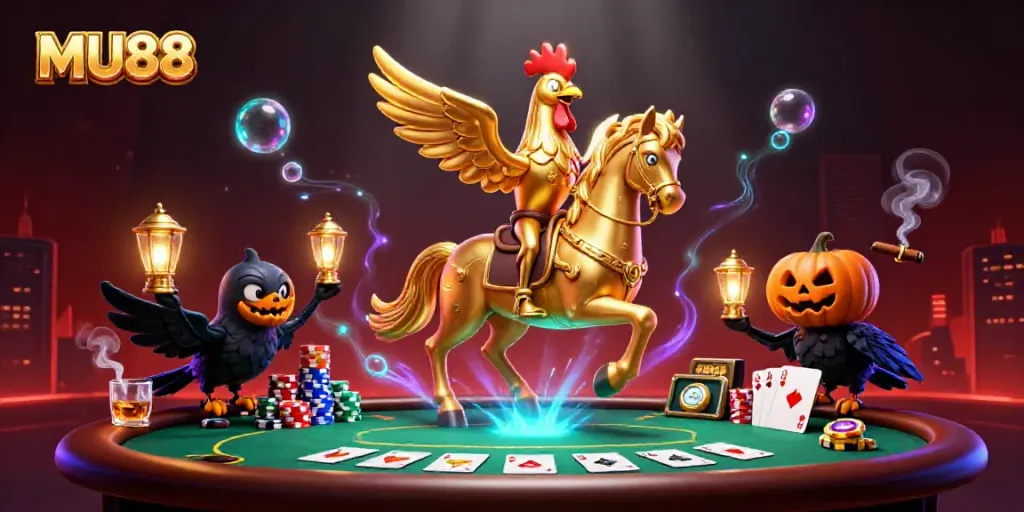 Experience thrilling gameplay in MU88's casino with vibrant elements and glowing characters.