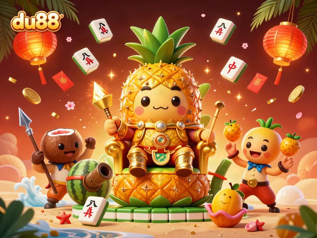 Engage with du88's vibrant casino world featuring a pineapple king and whimsical characters.
