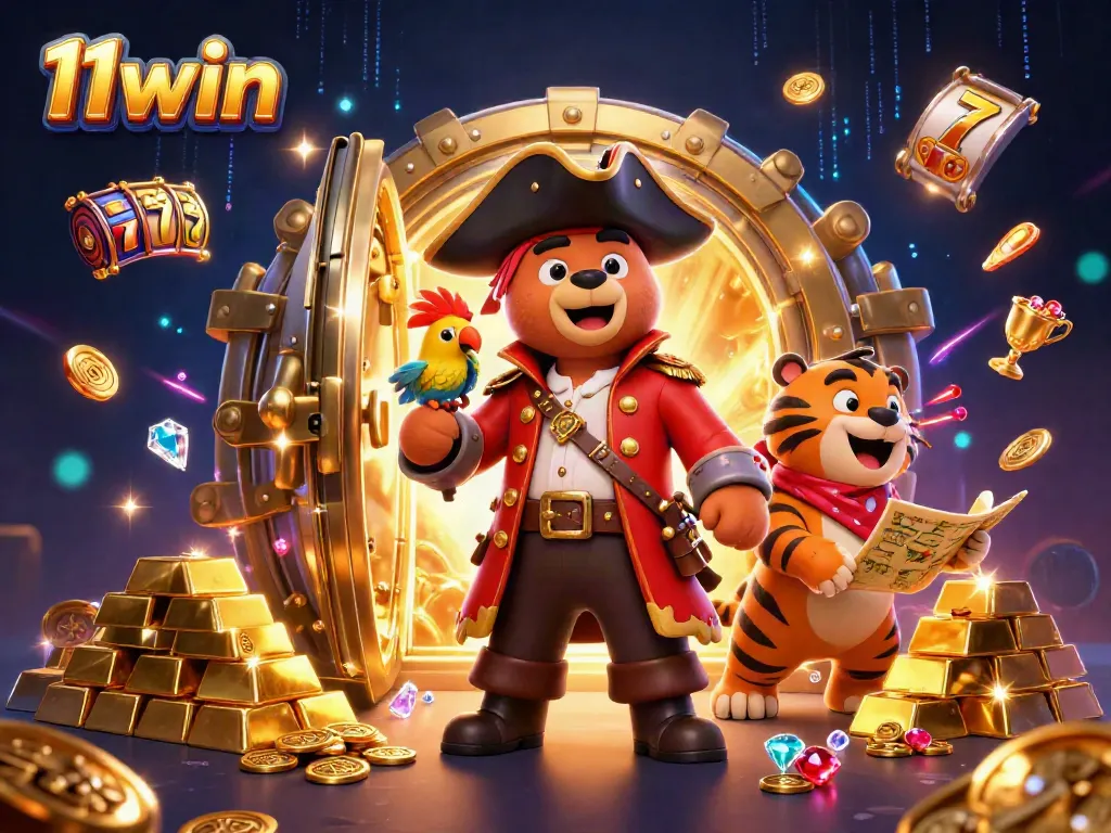 Experience the thrilling world of 11win as the pirate captain bear leads the adventure with gems and riches.