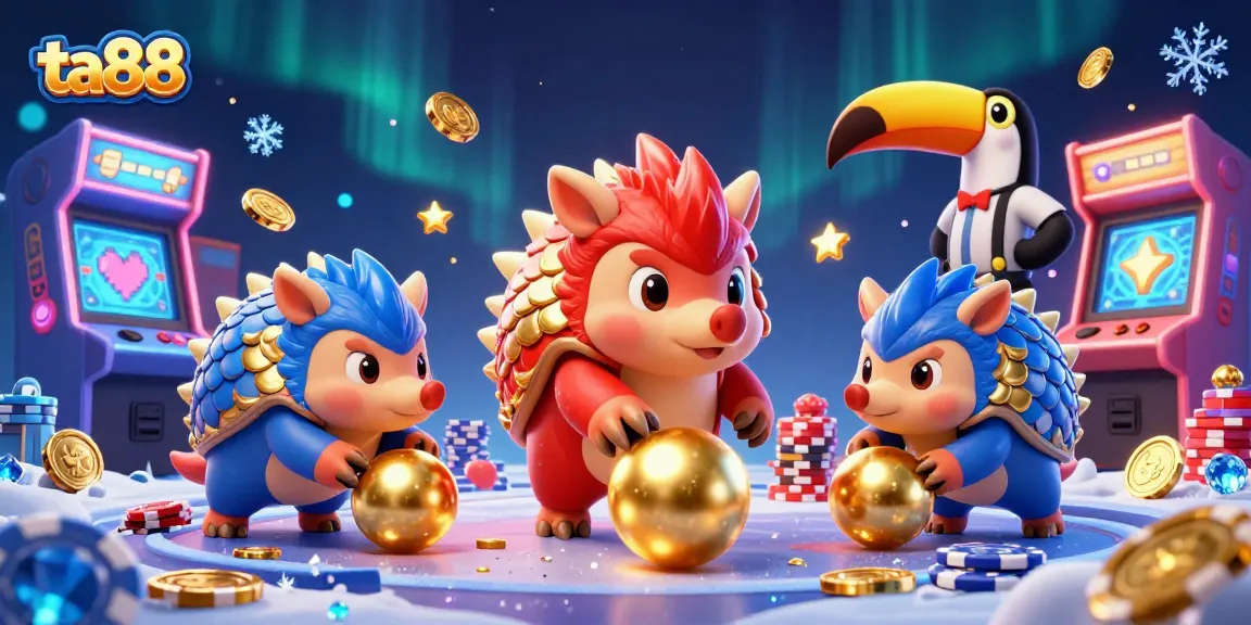 Engage with ta88 in a vibrant 3D casino world featuring rival pangolins and poker chips.
