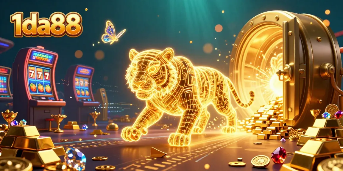 Engage with 1da88 as golden tiger navigates a rich casino scene filled with jackpots.