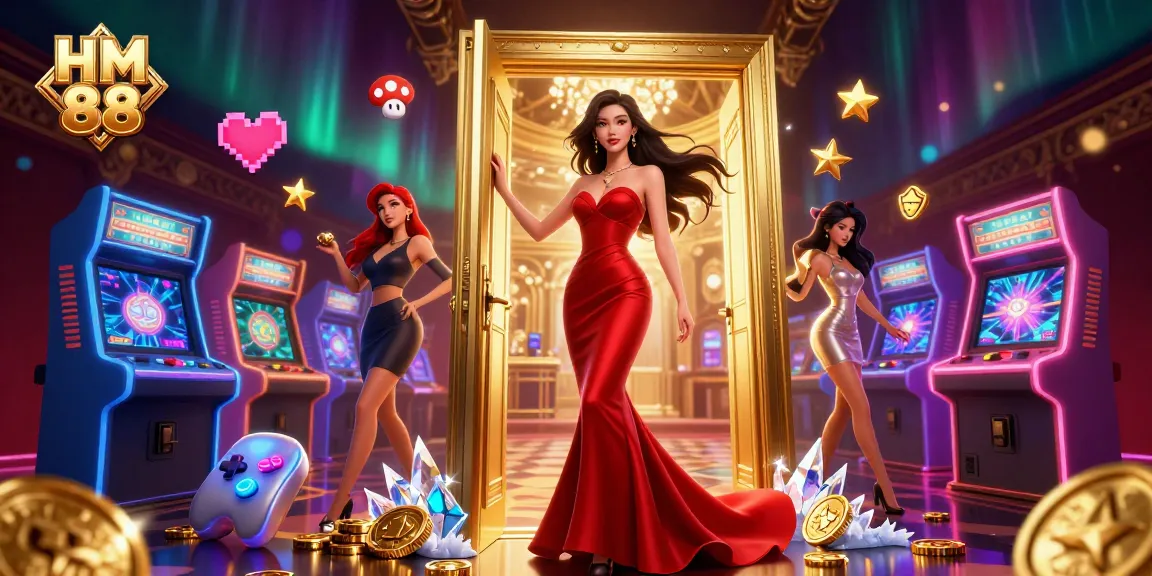 Engage in thrilling gaming at HM 88 casino, featuring vibrant scenes of glamour and excitement.