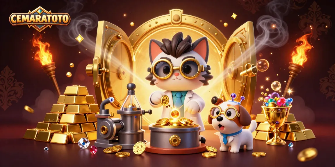 CEMARATOTO showcases an engaging scene with a mad scientist cat and a dog in a dynamic casino environment.