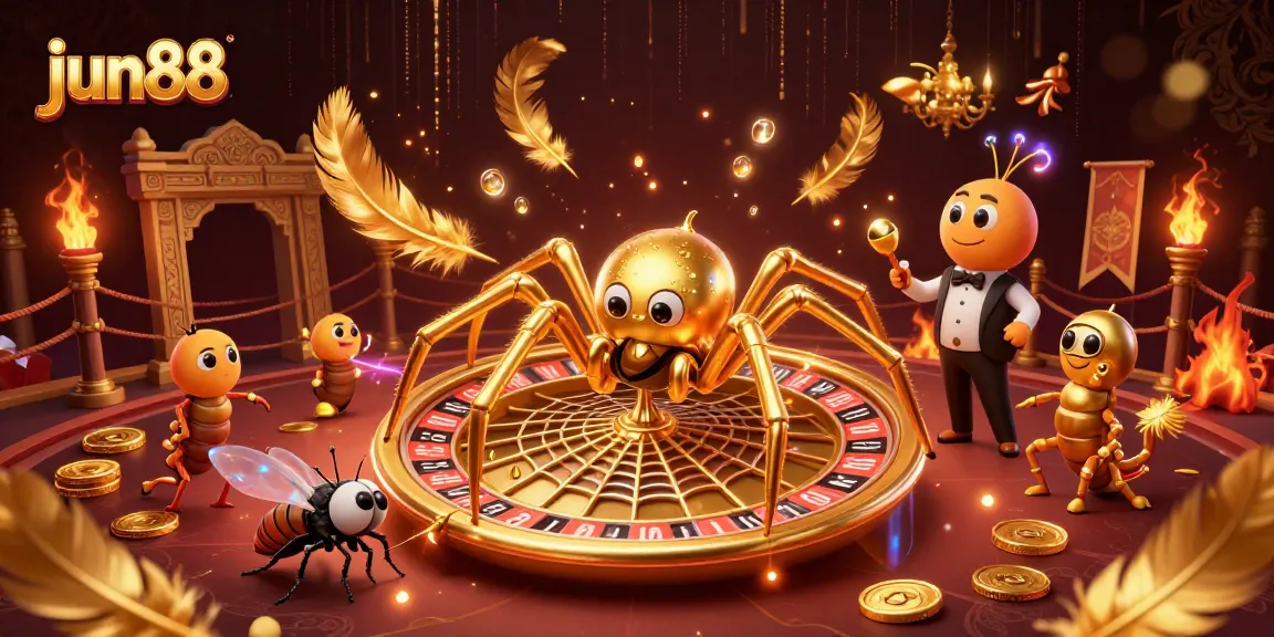 Bet on jun88 with our golden spider roulette game in this vibrant casino scene.