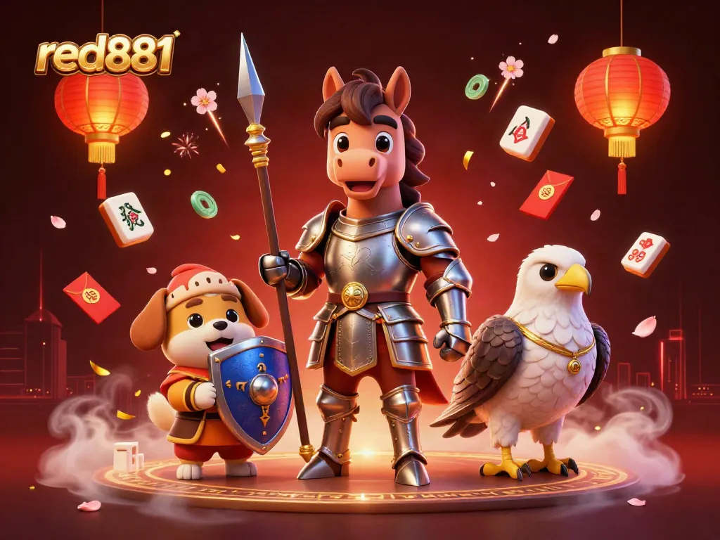 Experience exciting gaming action with red881’s immersive casino illustration featuring knights and colorful symbols.
