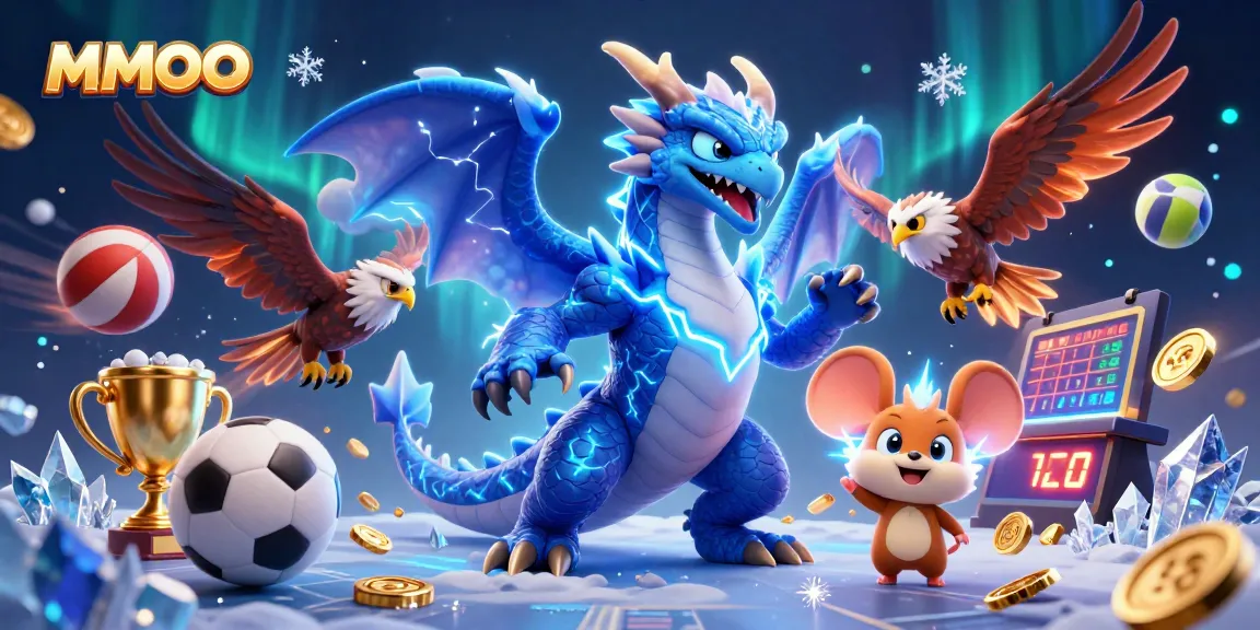 Engage in thrilling casino sports betting with MMOO's dynamic illustration featuring dragons and gaming excitement.