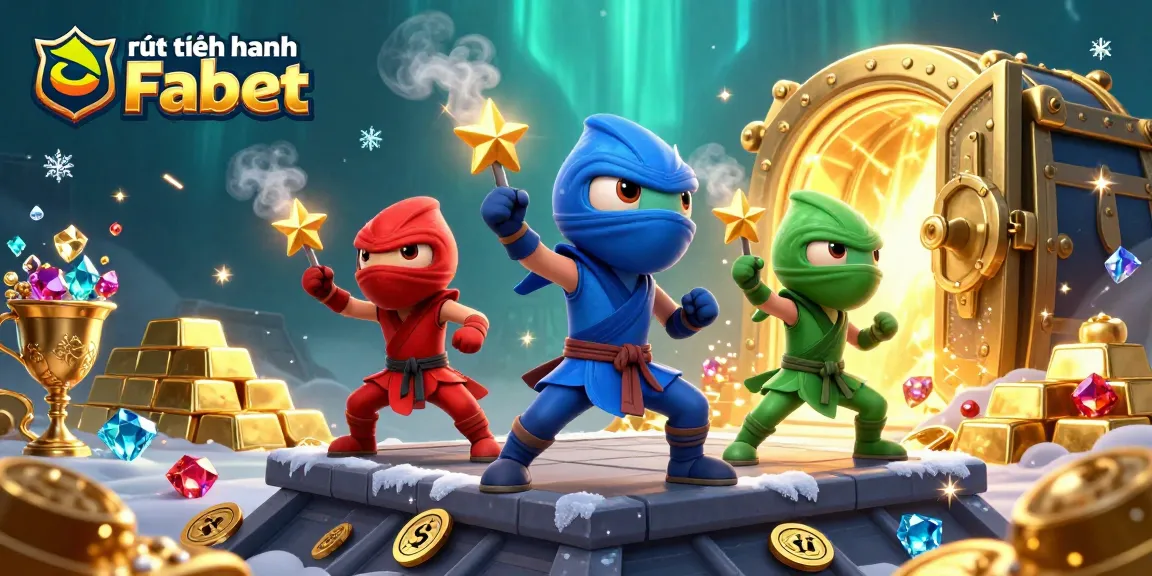 Engage with rút tiền nhanh Fabet featuring ninja chameleons amidst treasure for quick cashouts.